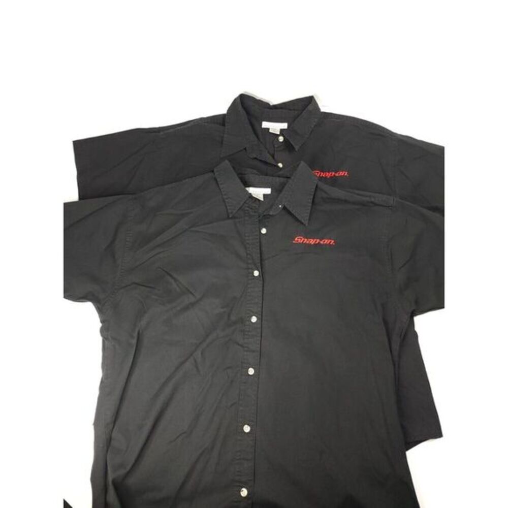 2 Tri-Mountain Womans Shirt XL‎ Snap-on Embroidered Short Sleeve Black Button Up